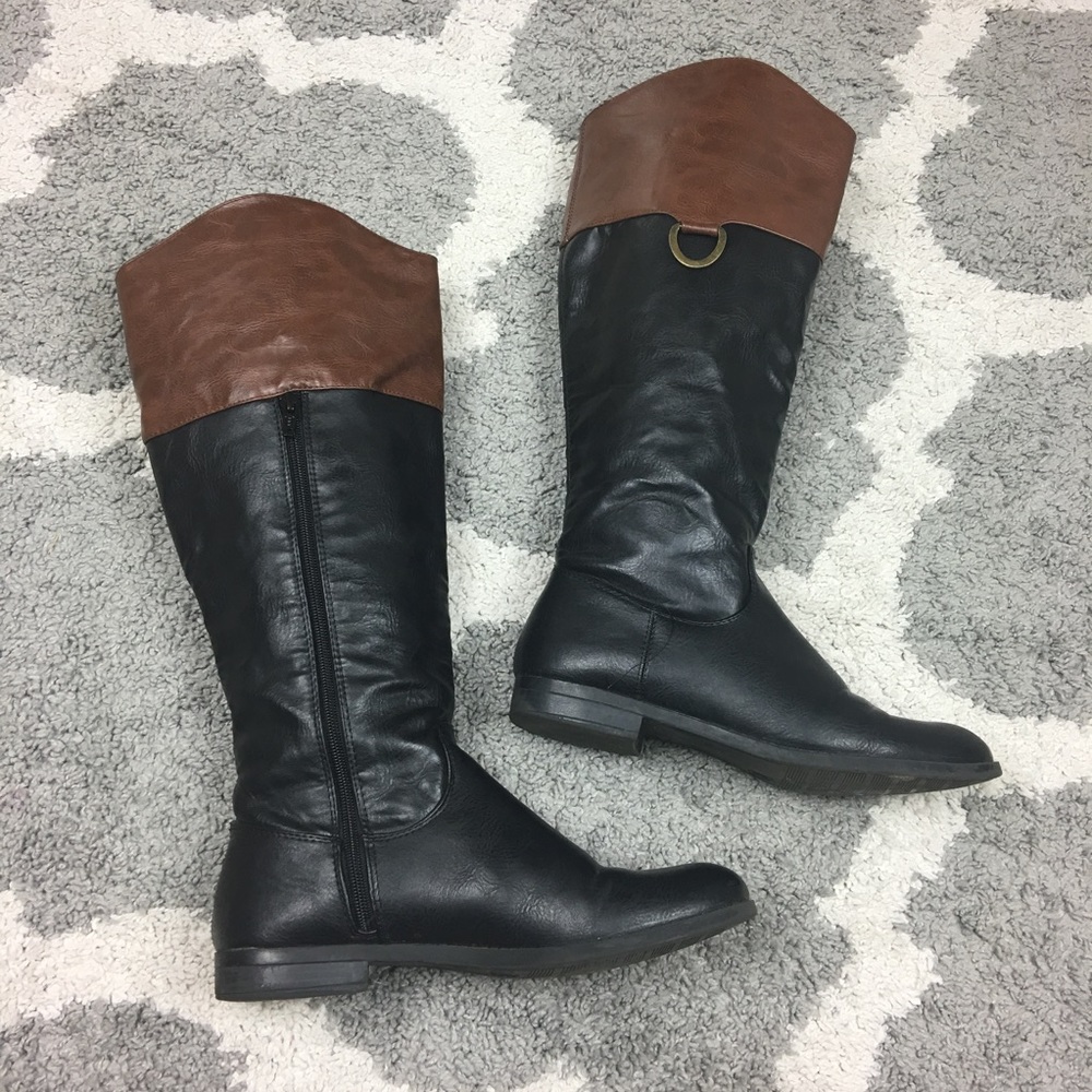 MERONA | Tan/Black Tall Riding Boots